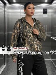 SHEIN CURVE+ Plus Size Women's Floral Embroidered Round Neck Elegant Long Sleeve Sweatshirt, Spring/Autumn Fall - Black - View 3
