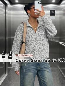 SHEIN CURVE+ 花卉圖案寬鬆灰色半拉鍊大尺碼 22W 女款 2026 秋冬萬聖節服裝 - 彩色 - 查看 7