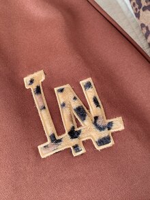 Comfortcana Women's Letter Leopard Print Embroidered Drawstring Waist Casual Loose Sweatpants - Brown - View 8