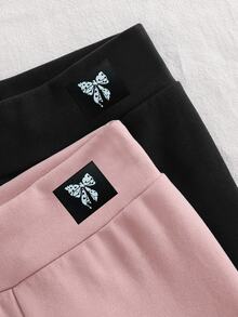 SHEIN 2件裝女童蝴蝶刺繡圖案緊身褲，天鵝絨面料，適合休閒日常穿著，秋冬季 - 彩色 - 查看 4