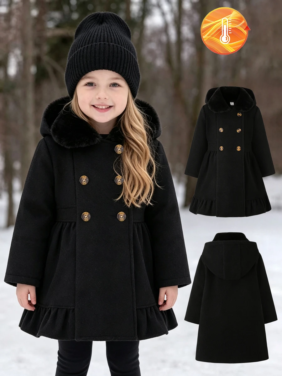 SHEIN 1 buah Mantel Panjang Sedang Serbaguna untuk Anak Perempuan di Musim Gugur/Modern, Cocok untuk Pemakaian Sehari-hari, Belanja, Bepergian, Musim Kembali ke Sekolah, dan Acara Lainnya - Hitam - View 1