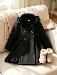 SHEIN 1 buah Mantel Panjang Sedang Serbaguna untuk Anak Perempuan di Musim Gugur/Modern, Cocok untuk Pemakaian Sehari-hari, Belanja, Bepergian, Musim Kembali ke Sekolah, dan Acara Lainnya - Hitam - View 4