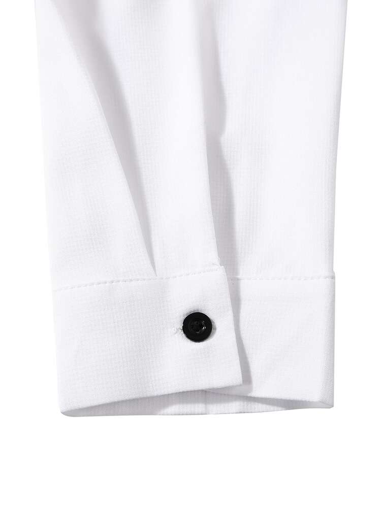 Manfinity Mode Men's White Wrinkle-Resistant Woven Jacquard Shirt, Turn-Down Collar Button-Up Business Casual Long Sleeve Shirt - White - View 4