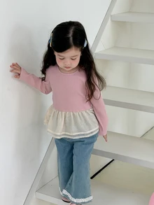 Dazy Kids Baby Girl Round Neck Long Sleeve Ruffle Hem Casual Top - Pink - View 6