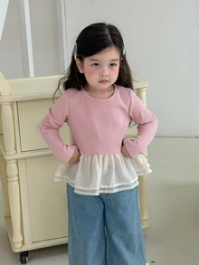 Dazy Kids Baby Girl Round Neck Long Sleeve Ruffle Hem Casual Top - Pink - View 8