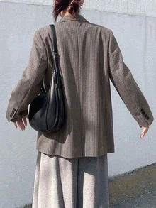 DAZY Autumn/Winter Loose Casual Commute Office Striped Patchwork Business Women's Blazer - Brown - View 6