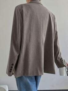 DAZY Autumn/Winter Loose Casual Commute Office Striped Patchwork Business Women's Blazer - Brown - View 3