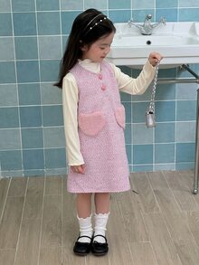 Dazy Kids Young Girl Tweed Heart Button Dress - Pink - View 5