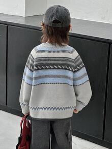 Dazy Kids 小男孩條紋插肩袖長袖單排扣針織開襟衫 秋季 - 淺灰色 - 查看 2