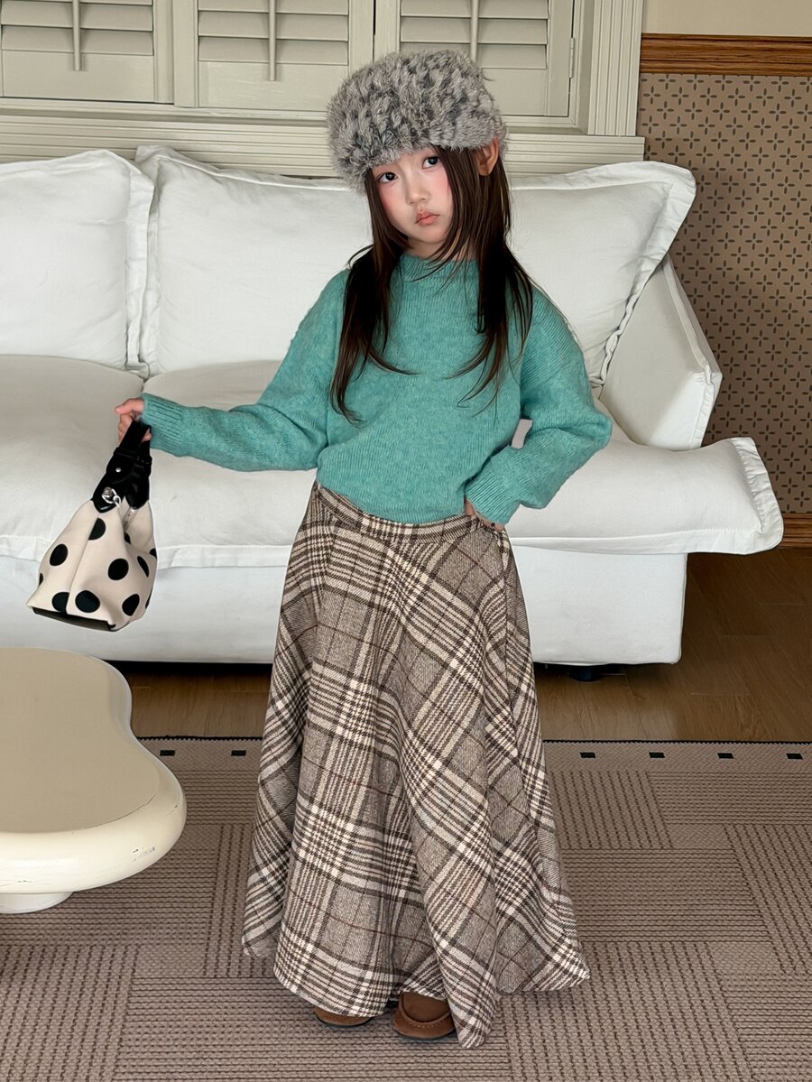 Dazy Kids Tween Girl Plaid Casual Versatile Everyday Skirt Fall - Khaki - View 1