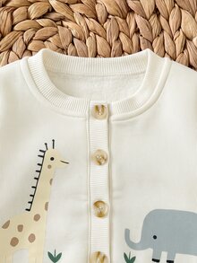 SHEIN New Born Baby Cartoon Animal Long Sleeve Single-Breasted Jacket And Pants Casual Set Newborn - Blue - View 8