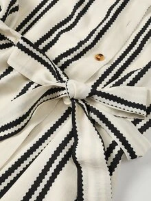 SHEIN LUNE CURVE Đầm size lớn họa tiết sọc mùa thu/đông, phong cách thanh lịch, thiết kế thắt lưng, phù hợp hẹn hò, thường ngày, du lịch, phong cách đường phố mùa thu - Nhiều màu - Xem 9