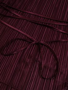 Velvienne Autumn/Winter Wide Round Neck Flare Sleeve Cinched Waist Pleated Shirt Fall - Red - View 3