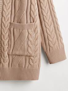 Linhara CURVE 2026 Autumn/Winter Plus Size Solid Color Vintage Cable Knit Cardigan Women Loose Fit With Pockets Lazy Thick Versatile Sweater Jacket - Khaki - View 1