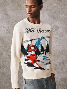 ROMWE MEN Street Life Men's Crew Neck Vintage Ski Sports Casual Knit Sweater - Multicolor - View 4
