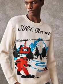 ROMWE MEN Street Life Men's Crew Neck Vintage Ski Sports Casual Knit Sweater - Multicolor - View 2