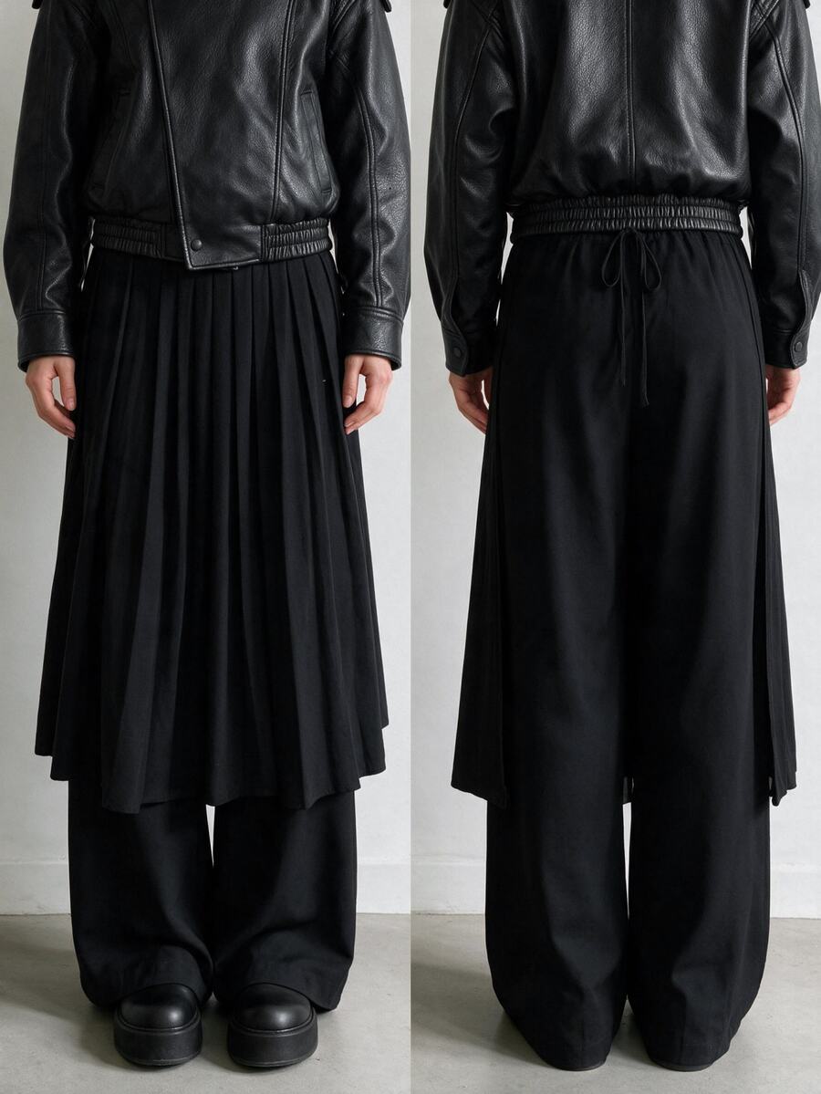 SHEIN ICON Setelan 2 Potong Rok dan Celana Pendek Lipit Gaya Punk Grunge Streetwear Kasual Warna Polos untuk Wanita, Cocok untuk Acara Malam Hari, Musim Gugur - Hitam - View 1