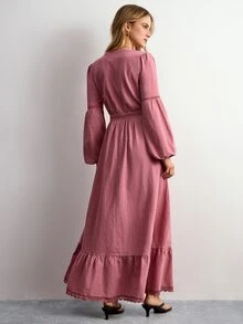 Willow Rêve Women's V-Neck Pleated Casual Party Dress - Dusty Pink - View 2