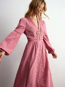 Willow Rêve Women's V-Neck Pleated Casual Party Dress - Dusty Pink - View 4