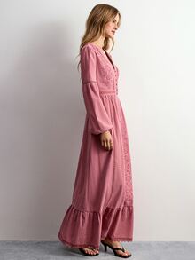 Willow Rêve Women's V-Neck Pleated Casual Party Dress - Dusty Pink - View 6
