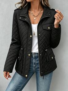 Yalmera Women's Solid Color Casual Versatile Winter Padded Coat - Black - View 3