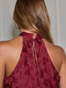 Nöista Romantic Burgundy Halter Top With Delicate Floral Texture, A Playful Ruched Hem And Softly Gathered Details For A Graceful, Statement Look. - Burgundy - View 7