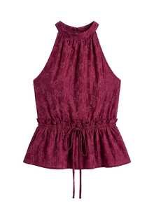 Nöista Romantic Burgundy Halter Top With Delicate Floral Texture, A Playful Ruched Hem And Softly Gathered Details For A Graceful, Statement Look. - Burgundy - View 8