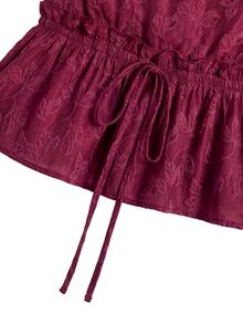 Nöista Romantic Burgundy Halter Top With Delicate Floral Texture, A Playful Ruched Hem And Softly Gathered Details For A Graceful, Statement Look. - Burgundy - View 10
