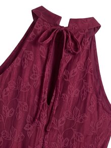 Nöista Romantic Burgundy Halter Top With Delicate Floral Texture, A Playful Ruched Hem And Softly Gathered Details For A Graceful, Statement Look. - Burgundy - View 11
