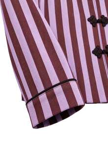 Nöista Stripped Fitted Top With Oriental Contrast Buttons, Perfect For Fall Winter Weekends, Going Out And Especial Occations. Cute, Casual, Vacation - Brown - View 11
