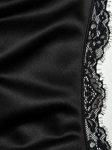 INAWLY Women's Elegant Elegant Lace Pleated Long Sleeve Dress - Black - View 4