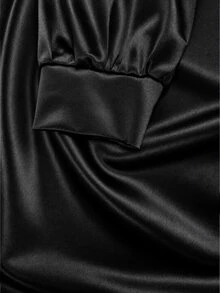 INAWLY Women's Elegant Elegant Lace Pleated Long Sleeve Dress - Black - View 6