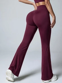 Dewbera Dewbera Women's New Autumn/Winter Burgundy Fleece-Lined Flared Athleisure Pants,High-Waisted, Slim-Fit Trousers That Create A Slender, Elongated Look. - Purple - View 2