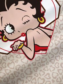 Betty Boop x SHEIN Plus Size Women's Leopard Print Colorblock Cute Round Neck Short Sleeve T-Shirt Beige Summer Casual - White - View 8