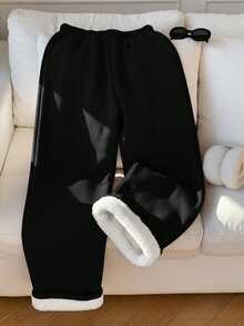 Tween Girls Long Sleeve Fleece Wide Leg Casual Street Chic College Style Thermal Lined Thick Sweatpants, Autumn/Winter Fall,Christmas Clothes - Black - View 4