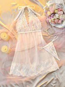 SHEIN AllurMyst 時尚性感黑色流蘇睡裙內衣套裝，女性性感內衣，成人蜜月熱辣款 D - 白色 - 查看 2