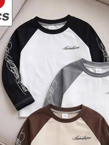 SHEIN 3件組男孩休閒白色梭織混搭套裝，落肩T恤上衣，適合秋季、學校、校園、大學 - 彩色 - 查看 4