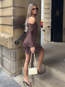 Wiktoria Wolska Y2K Sexy Lace Asymmetric Shoulder Asymmetrical Hem Dress - Coffee - View 5