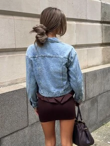 Wiktoria Wolska Flap Pocket Drop Shoulder Denim Jacket - Light Wash - View 2