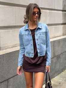 Wiktoria Wolska Flap Pocket Drop Shoulder Denim Jacket - Light Wash - View 5