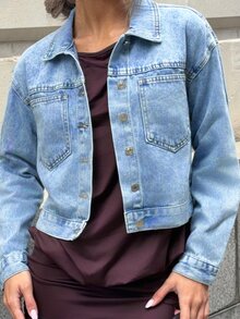 Wiktoria Wolska Flap Pocket Drop Shoulder Denim Jacket - Light Wash - View 3