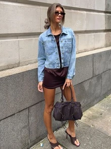 Wiktoria Wolska Flap Pocket Drop Shoulder Denim Jacket - Light Wash - View 6