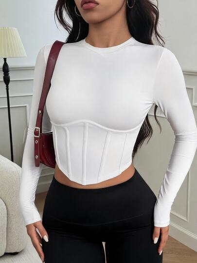 SHEIN Women's Fashion Fishbone Slim Fit Long Sleeve Sports T-Shirt