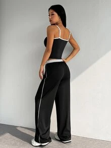 Dewbera Dewbera Women's Colorblock Camisole Top And Long Pants Casual Daily Sports Set - Black - View 2