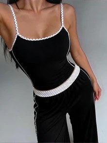 Dewbera Dewbera Women's Colorblock Camisole Top And Long Pants Casual Daily Sports Set - Black - View 5