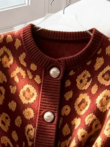 Selianne Chic Leopard Print Round Neck Women Knitted Cardigan Vest Top - Multicolor - View 4