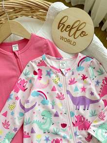 2pcs Newborn Baby Girl Cute Casual Floral Knitted Long Sleeve Jumpsuit Set Fall Winter - Multicolor - View 4