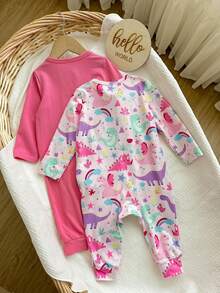2pcs Newborn Baby Girl Cute Casual Floral Knitted Long Sleeve Jumpsuit Set Fall Winter - Multicolor - View 2