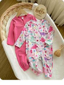 2pcs Newborn Baby Girl Cute Casual Floral Knitted Long Sleeve Jumpsuit Set Fall Winter - Multicolor - View 5
