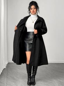 Elenzga Autumn/Winter New Irregular Lapel Plush Cuff Fashion Glamorous Vintage Women's Plus Size Coat - Black - View 8